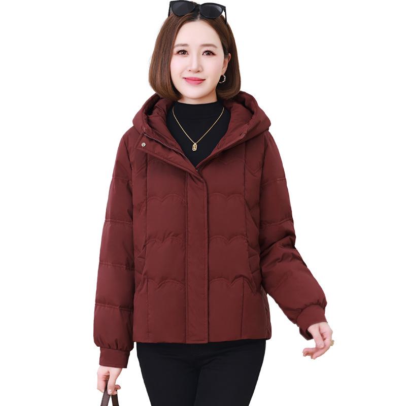 Women's 2024 Winter Hooded Short Down Jacket - Petite, Thickened, Warm White Duck Down Coat for Middle-Aged Mothers