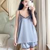 Internet celebrity live ice and snow silk sexy suspender shorts pajamas thin women's summer vest large size loose two-piece set