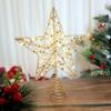 LED Star Christmas Tree Topper Glitter Gold Metal Star Light Ornament Battery Powered Hollow Star Tree Top Light for Christmas Home Parties Bars