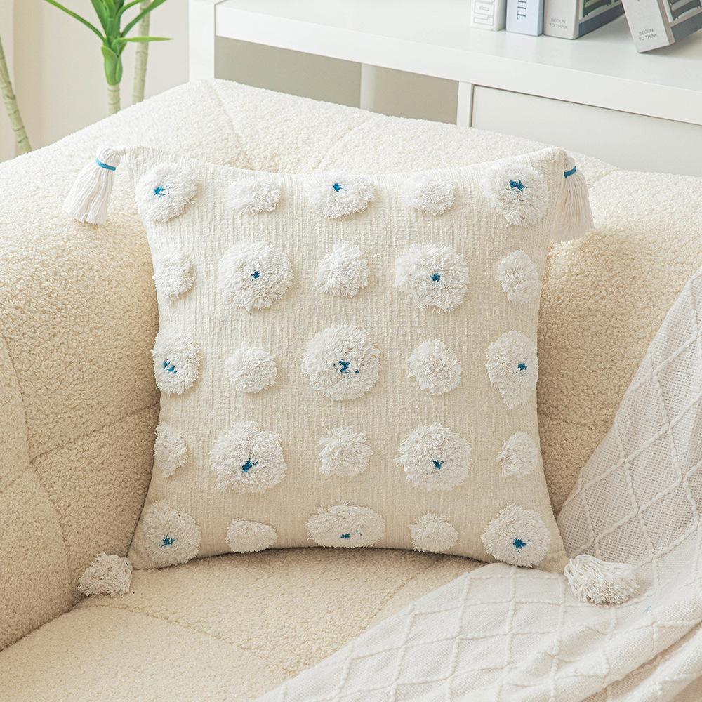 Chenille Tufted Pillowcase Living Room Sofa Pillowcase Nordic Ins Style Cushion Cover Solid Color Backrest Waist Pillowcase