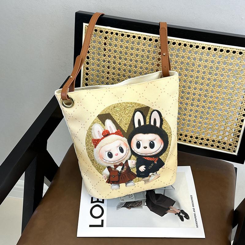 Labubu Cartoon Canvas Backpack With Breathable Fabric And Expandable Capacity For School And Daily Use