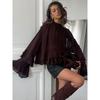 Fashion Shirt Women's Long Sleeve Loose Stacked Ruffles Brown 2025 Summer Casual Elegant Women's Tops Vacation