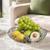 Plastic Fruit Bowl with Gold Trim, Clear Fruit Basket, Modern Decorative Serving Bowl for Kitchen Counter, Dining Room, Coffee Table