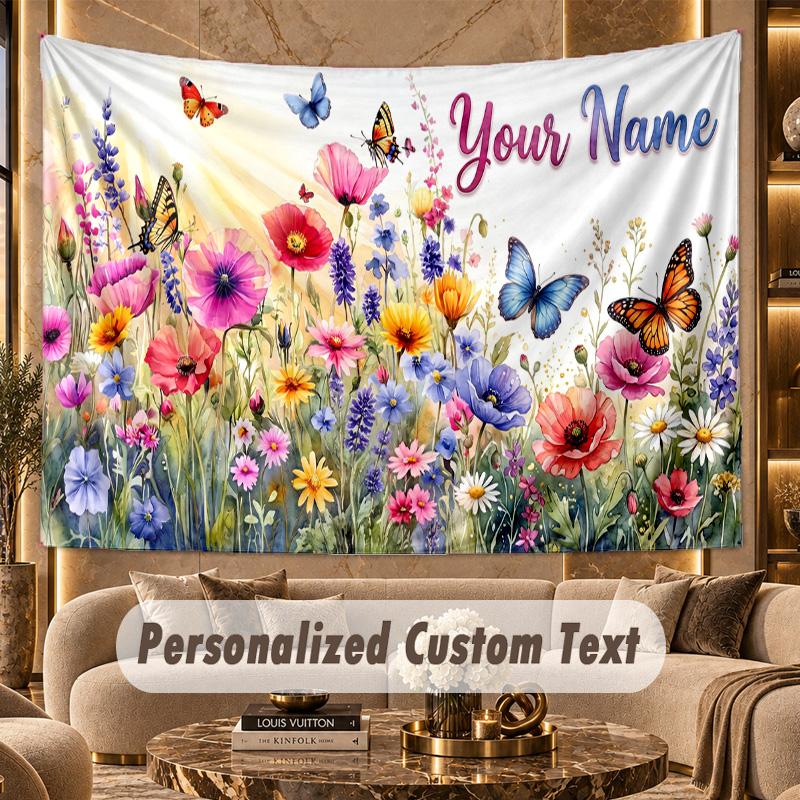 Butterfly (64) Theme Personalized Tapestry Custom Name Text Wall Hanging Tapestry Home Background Decoration