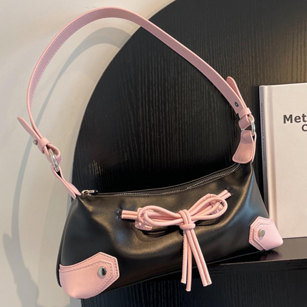 Bow Tie Chic Y2K Handbag PU Leather Trendy Shoulder Bag Contrast Color Clutch Purse Shopping Dating Bag for Women and Girls
