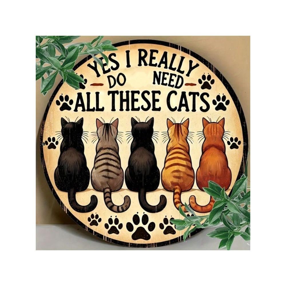 Round Metal Cat Poster Wall Art Home Decor Sign