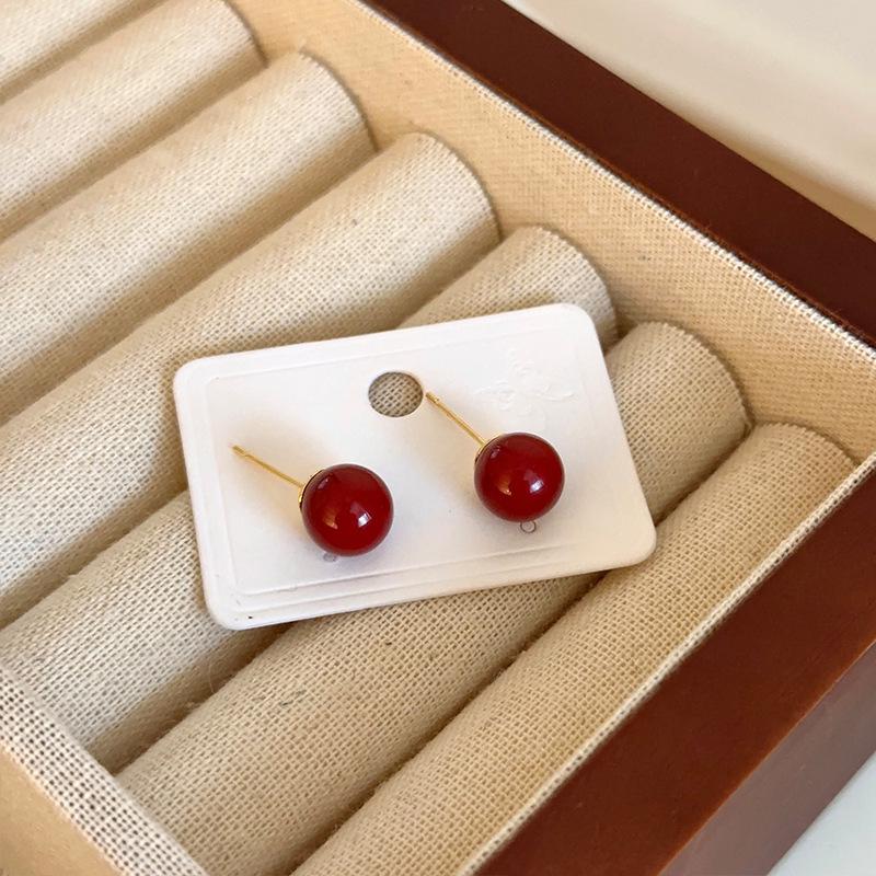 Осенне-зимние серьги-подвески винно-красного цвета: Серебро 925 пробы, Праздничный французский ретро-стиль