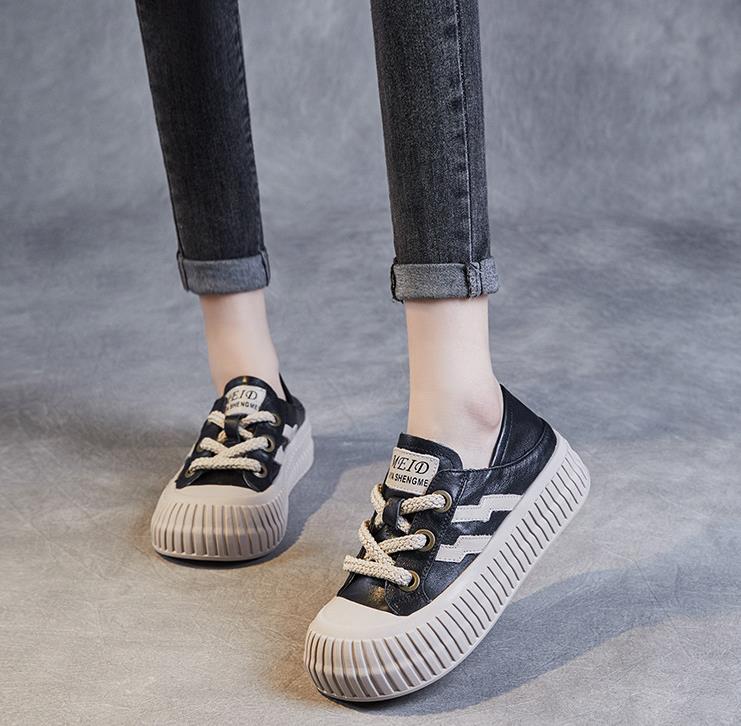 Fashion 2025 Women Flat Platform Shoes Spring Autumn Lace-Up Genuine Cow Leather Mixed Colors Casual Sneakers 4CM Ladies Board Shoes