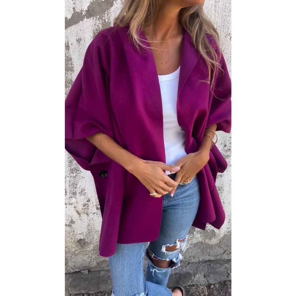 New Women's Fall Winter Lapel One-piece Poncho Coat