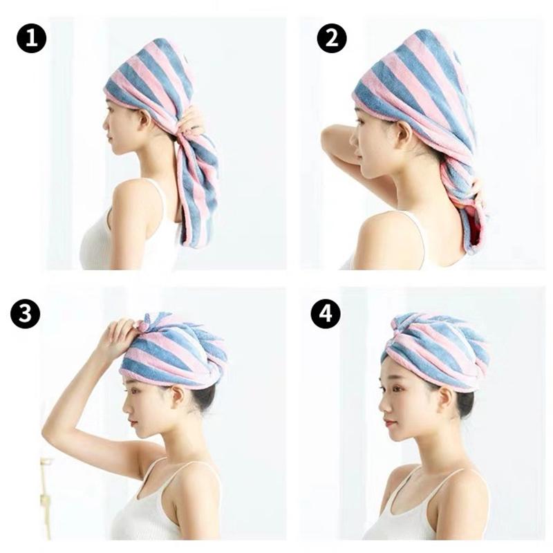 Hair Drying Cap Towel Absorbent Thickening Household Items Bathroom Bathing Dry Hair Cap Striped Shower Cap Soft Headscarf
