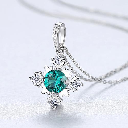 Fashion Jewelry Blue/Green Simulated Gemstone 925 Sterling Silver Flower Pendant Necklace for Women Wife Mom Girlfriend Gifts