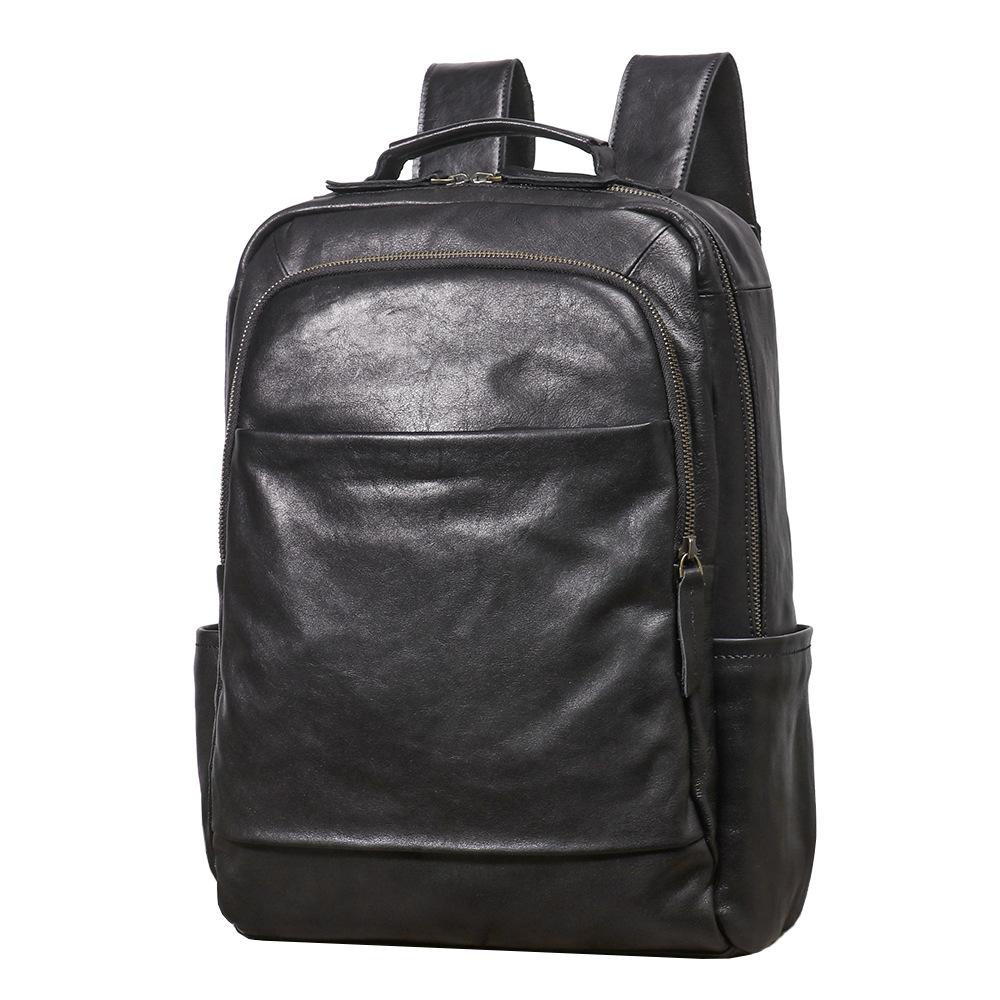 Men'S Genuine Leather Backpack, Cowhide Wear Trolley Case, Business Trip Backpack, Large Capacity Computer Bag