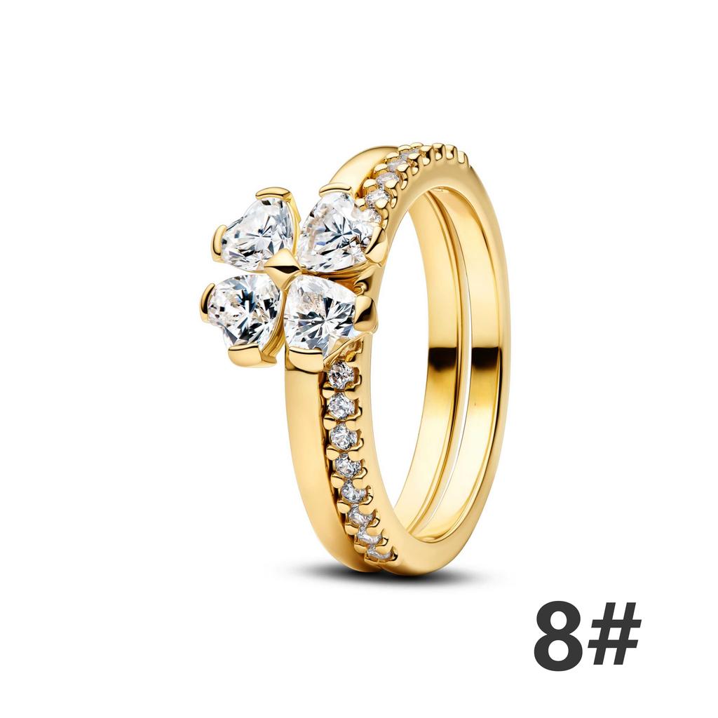 New S925 Silver Romantic Floral Lucky Clover Bowknot Gemstone Ring Stud Earring Necklace Bracelet Inlaid Gem Set Fashion Jewelry