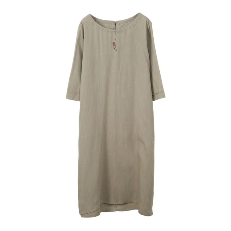 Johnature Women Vintage Dresses O-Neck Seven Sleeve Embroidery Floral Cloths 2025 Spring A-Line Dress