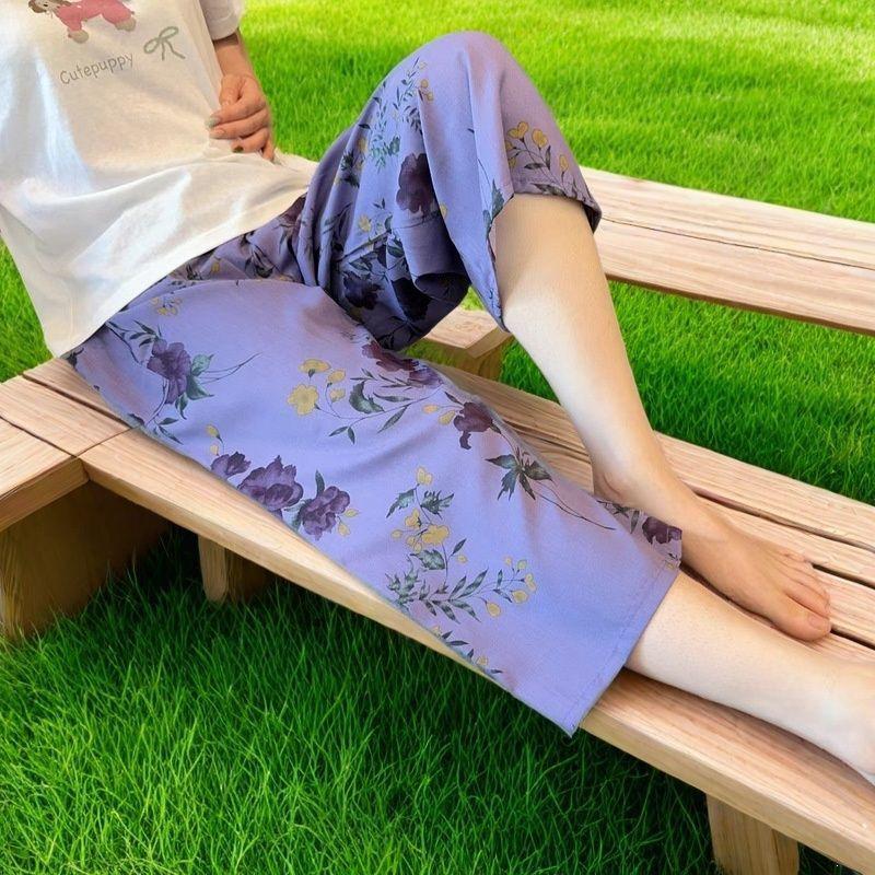 Summer Cotton Silk Polka Dot Slimming Over-the-Knee Pants