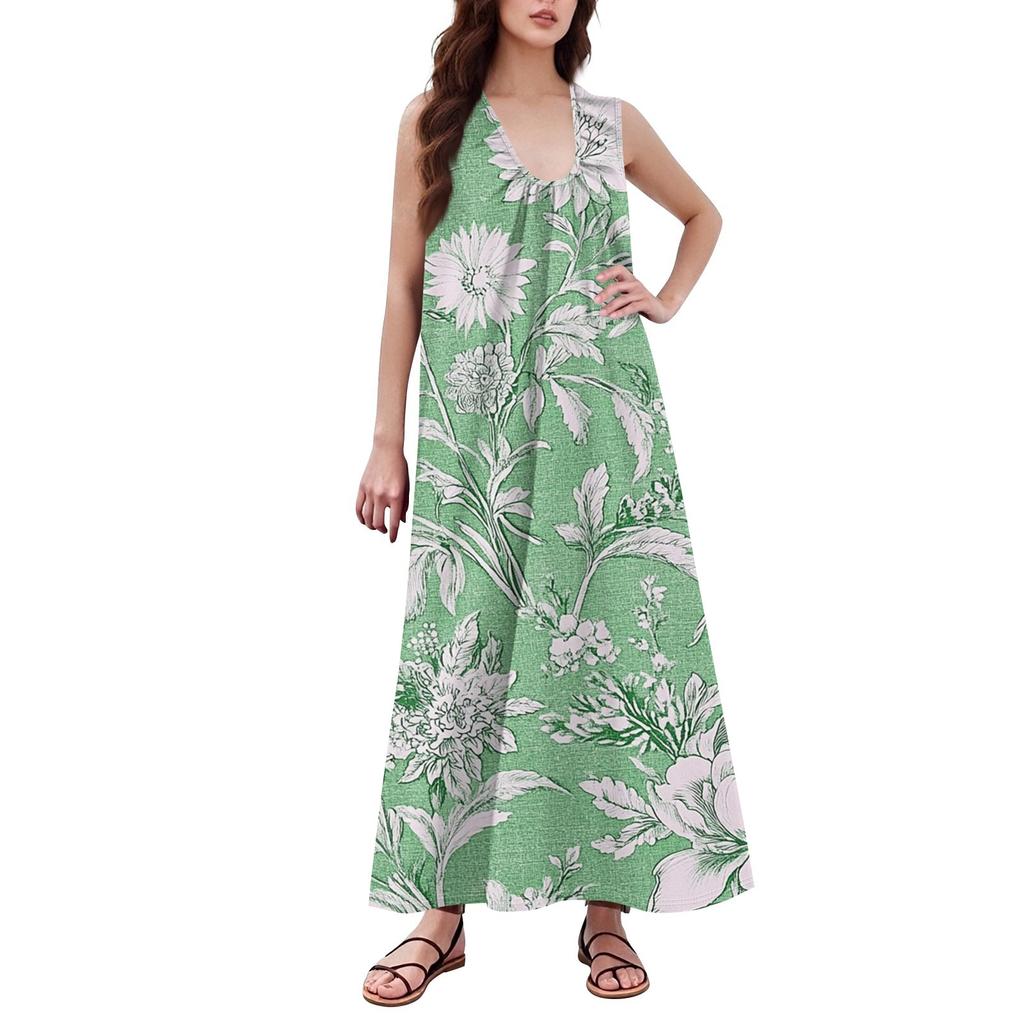 Women's Fashion Casual A-line Retro Printed Hammer Feeling Loose Long Skirt With Pockets