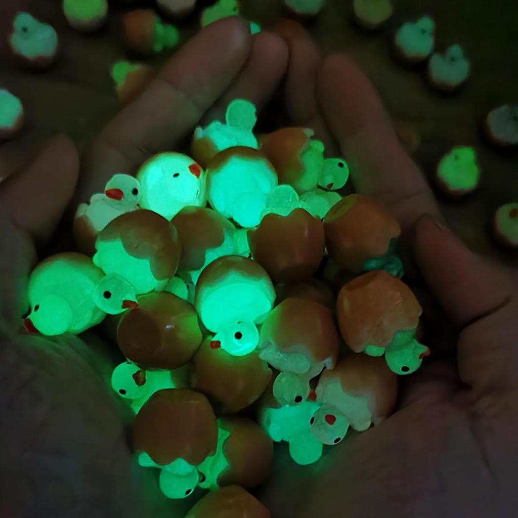 100/50Pc Easter Luminous Mini Ducks Tiny Glow-In-The-Dark Resin Ducks Miniature For Easter Gardens Dollhouses Landscape Decor