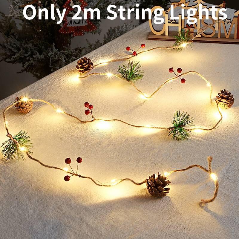 2m Christmas Pine Cone Led String Light Battery Xmas Tree Garland Decors Lamp