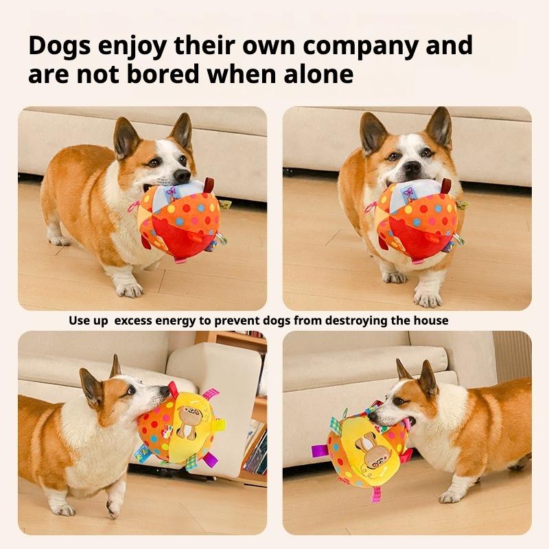 Interactive Ball Dog Toy for Chewers Training Decompress Bite Resistant Plush Handle Dog Toys with Bells Pet Supplies