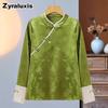 New Chinese Style Outer Shirt for Women, Lightweight Satin Textured Dressy Top, Retro Slanted Collar Button-Down Autumn Undershirt