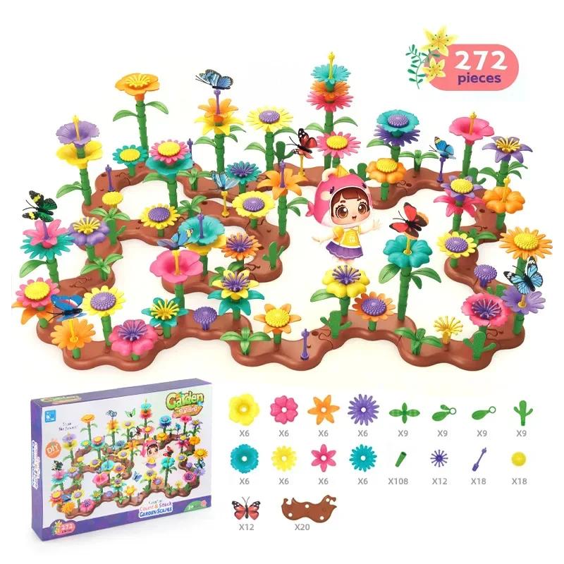 Flower Garden Building Set Girl Diy Flower Stacking Blocks Toddlers Bouquet Bricks Development for Kid 4 5 6 Years Old Gifts Set