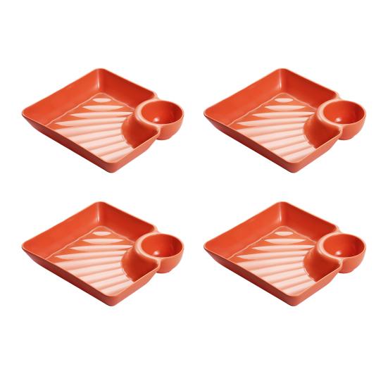4Pcs Reusable Dipping Sauce Tray Set Stackable Divided Plates for Appetizers Sushi Tacos Dumplings Fries Snacks Sauce Serving Dish for Parties Home