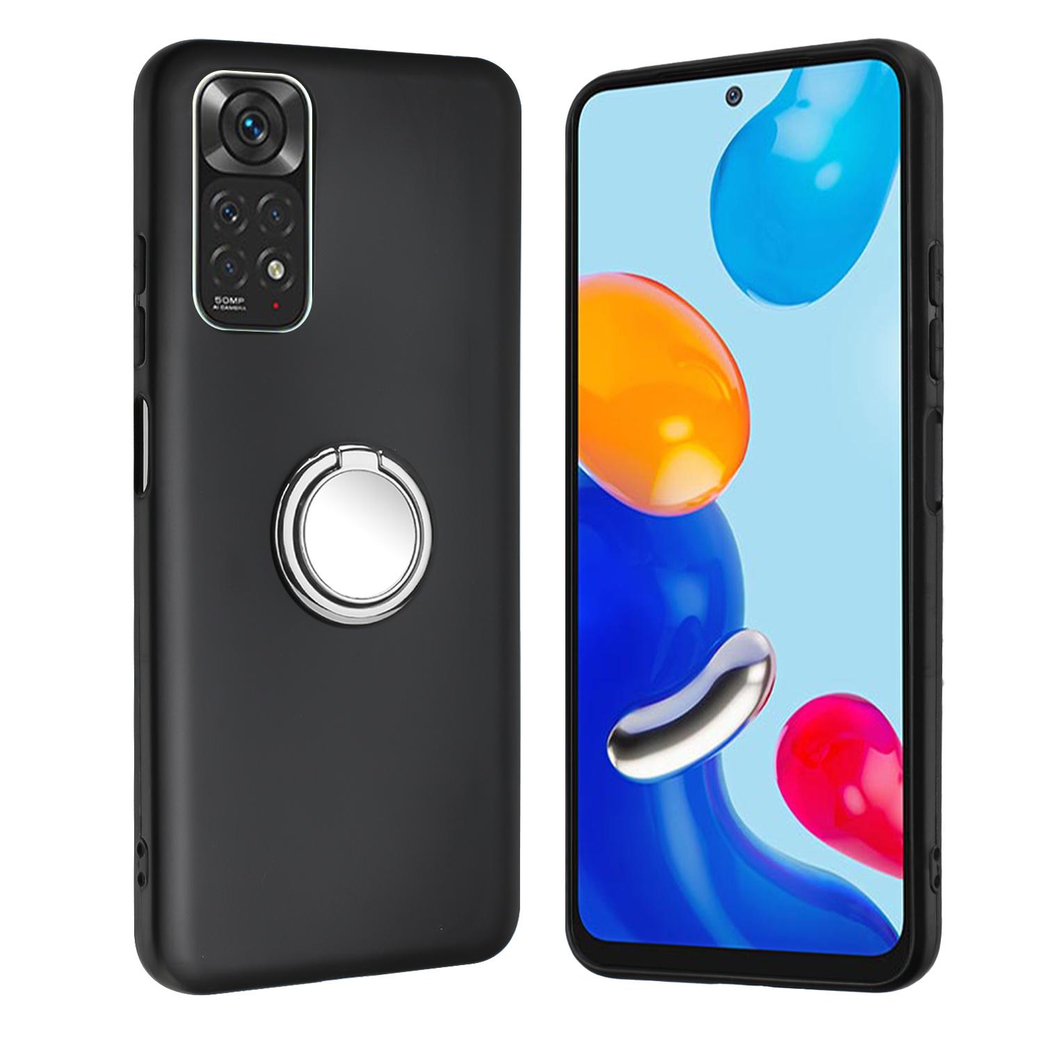 

For Xiaomi Redmi Note 11S 4G/Note 11 4G (Qualcomm) Matte TPU Phone Case Ring Kickstand Cover Works for Magnetic Car Mount Silver