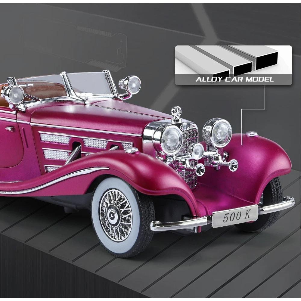 1/24 Mercedes-Benz 500K 1936 Classic Car Alloy Car Model Sound and Light Pull Back Children's Toy Collectibles Birthday Gift