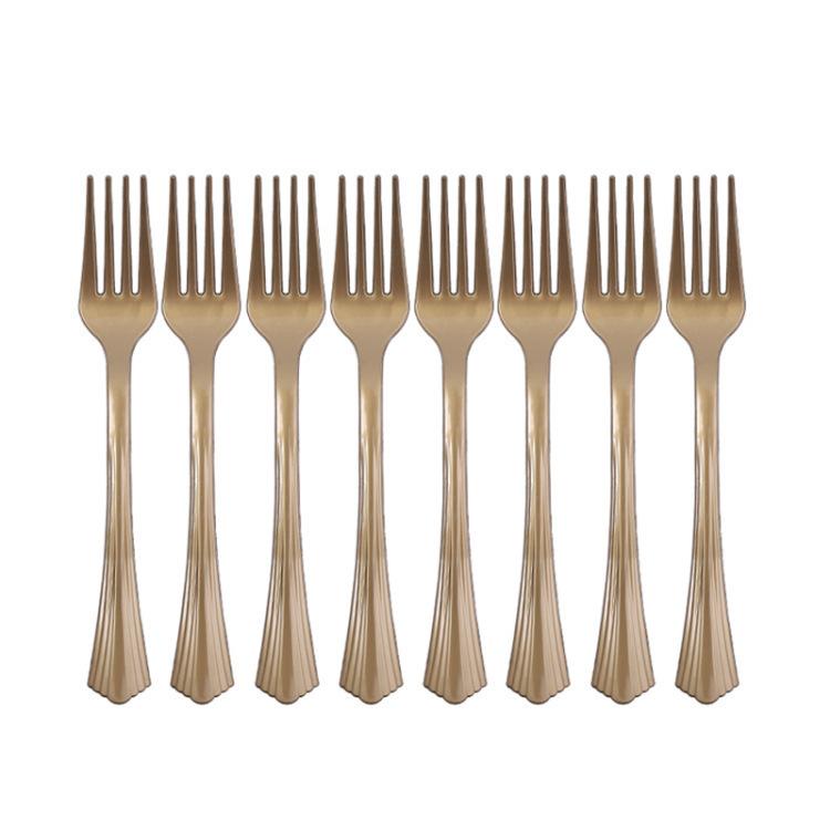 Einfarbiges Goldteller-Set Pappteller-Set Hochzeitsfeier Szenenarrangement Einwegmesser, -gabeln, -löffel, Geschirr