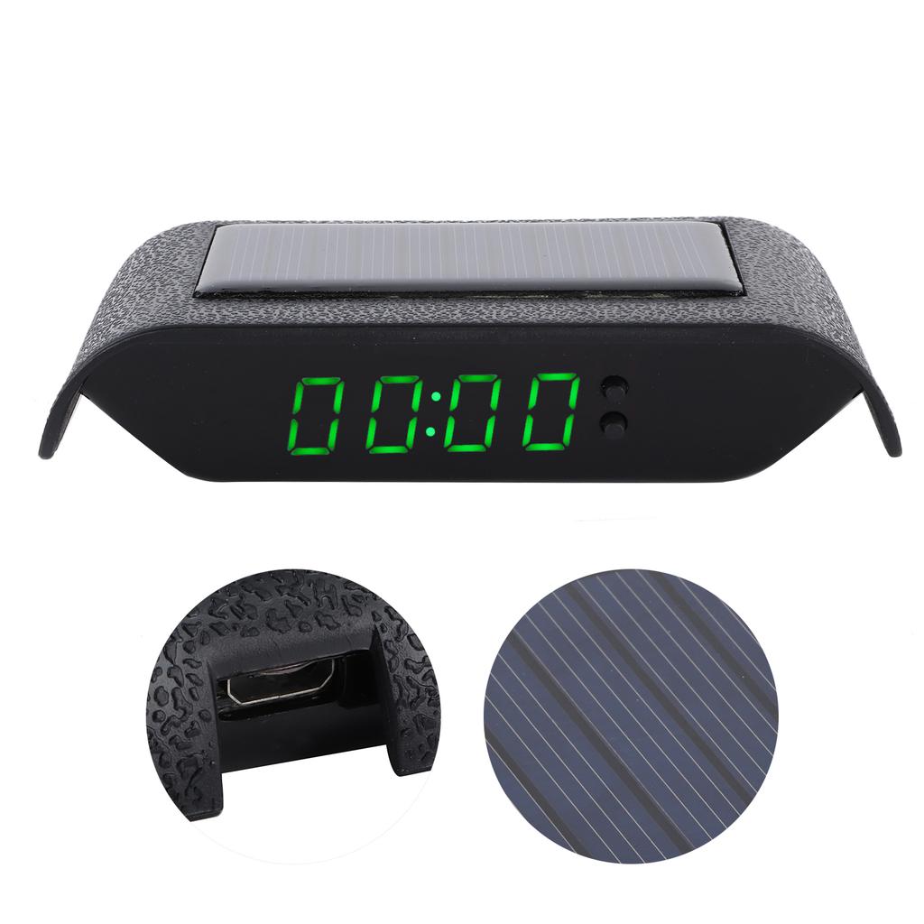 Car Digital Clock Auto Truck Solar Powered Time Date Temperature LCD Display Wiring FreeGreen Light