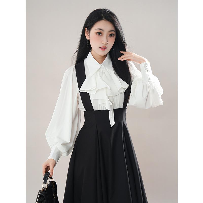 Gothic Lolita Long Sleeve Bib Skirt & Underskirt Set - Spring/Summer Two-Piece Small