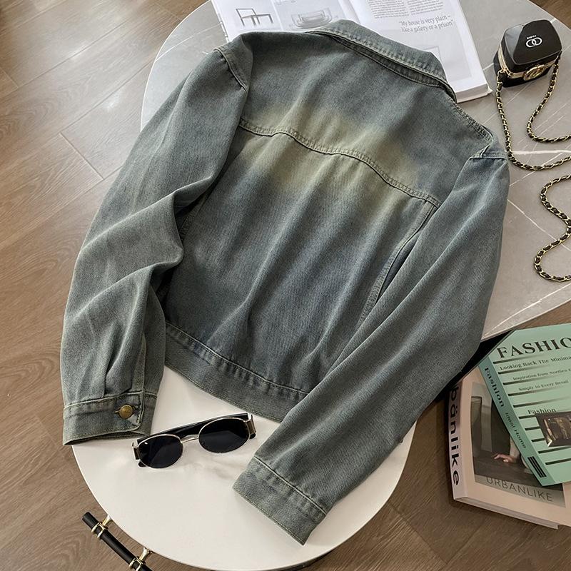 Jachetă de blugi scurtă simplă de toamnă nouă pentru femei, cu croială largă retro