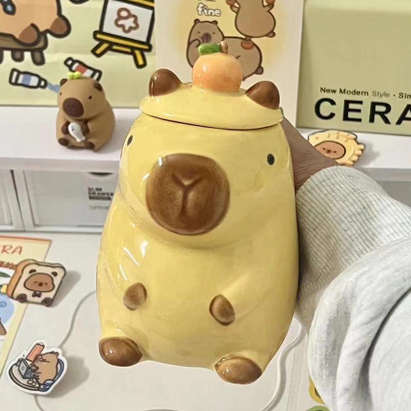 

3d Capybara Mug Ceramic Coffee Mug Cartoon Capybara Couple Cup With Handle And Lid Funny Tea Cup Table Utensils for Girls Gift 450ml