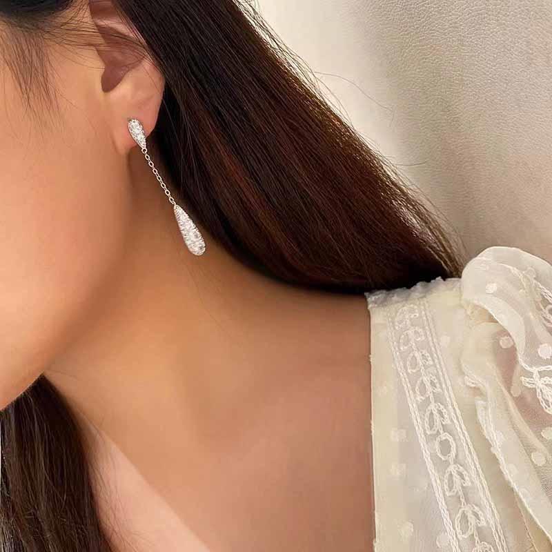 Exquisite Rhinestone Water Drop Tassel Stud Earrings for Women | Elegant Zircon Design