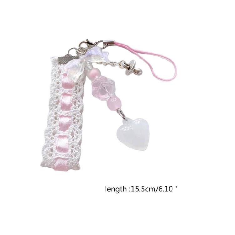 Trendy Lace Ribbon Key Rings Pendant Heart Pendant Key Chains Beaded Accessories