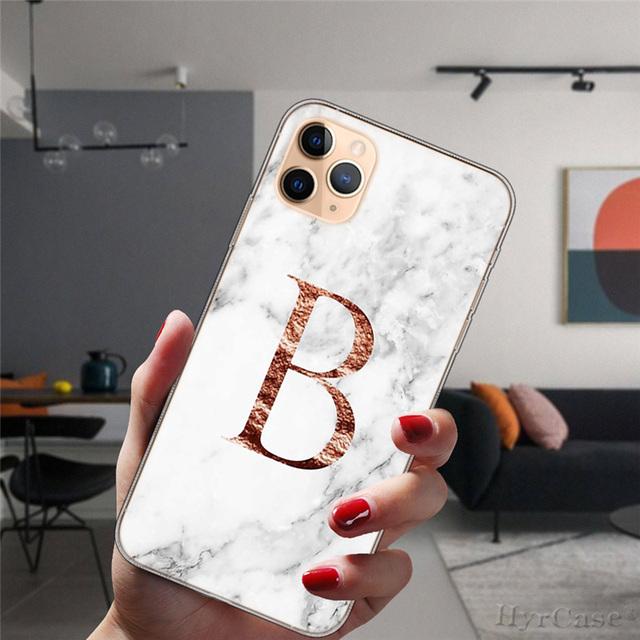 For Iphone 14 Plus 13 12 Pro Max 11 14promax Transparent Case Fashion Marble A To Z English Initial Letters Soft Silicone Cover