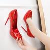 12cm Moda Europea Pelle Verniciata Rossa Punta Tonda Tacchi Sottili a Spillo Taglia Grande Scarpe da Donna Eleganti Per Pole Dance e Spettacolo da Palcoscenico WZ-091-2