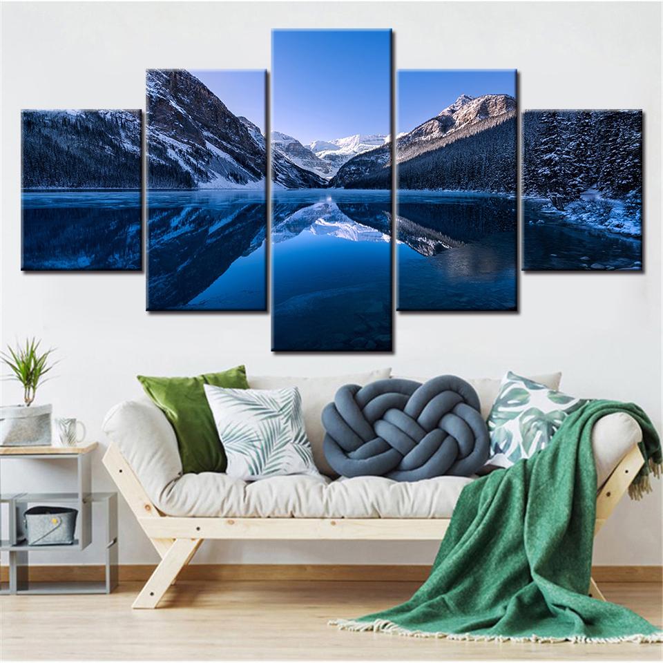 

Canvas Painting HD Lakelouisereflection landscape 5 Piece Modular nature Wall Art Pictures for Living Room Home Decor 20x35 20x45 20x55cm