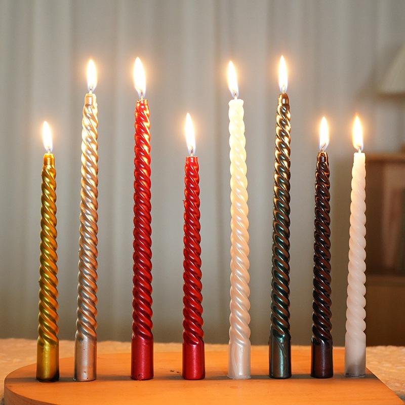 Thread Candle Western Food Romantic Wedding Spiral Long Candle Without Christmas Birthday Pole Candlestick European Style Candle