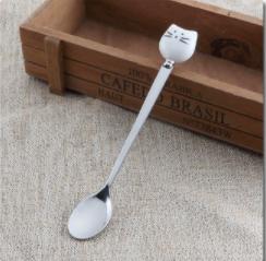1PC Cat Ceramic Spoons Stainless Steel Cartoon Ice Cream Sugar Tea Dessert Spoon белый