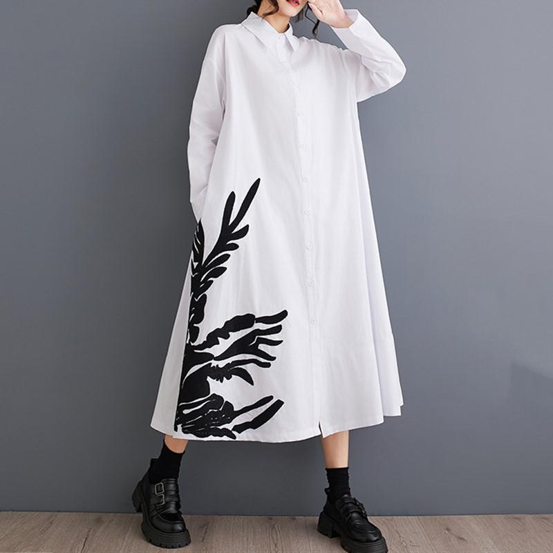 Long Sleeve Plus Size Cotton Vintage Floral New In Dresses for Women Casual Loose Spring Autumn Shirt Dress