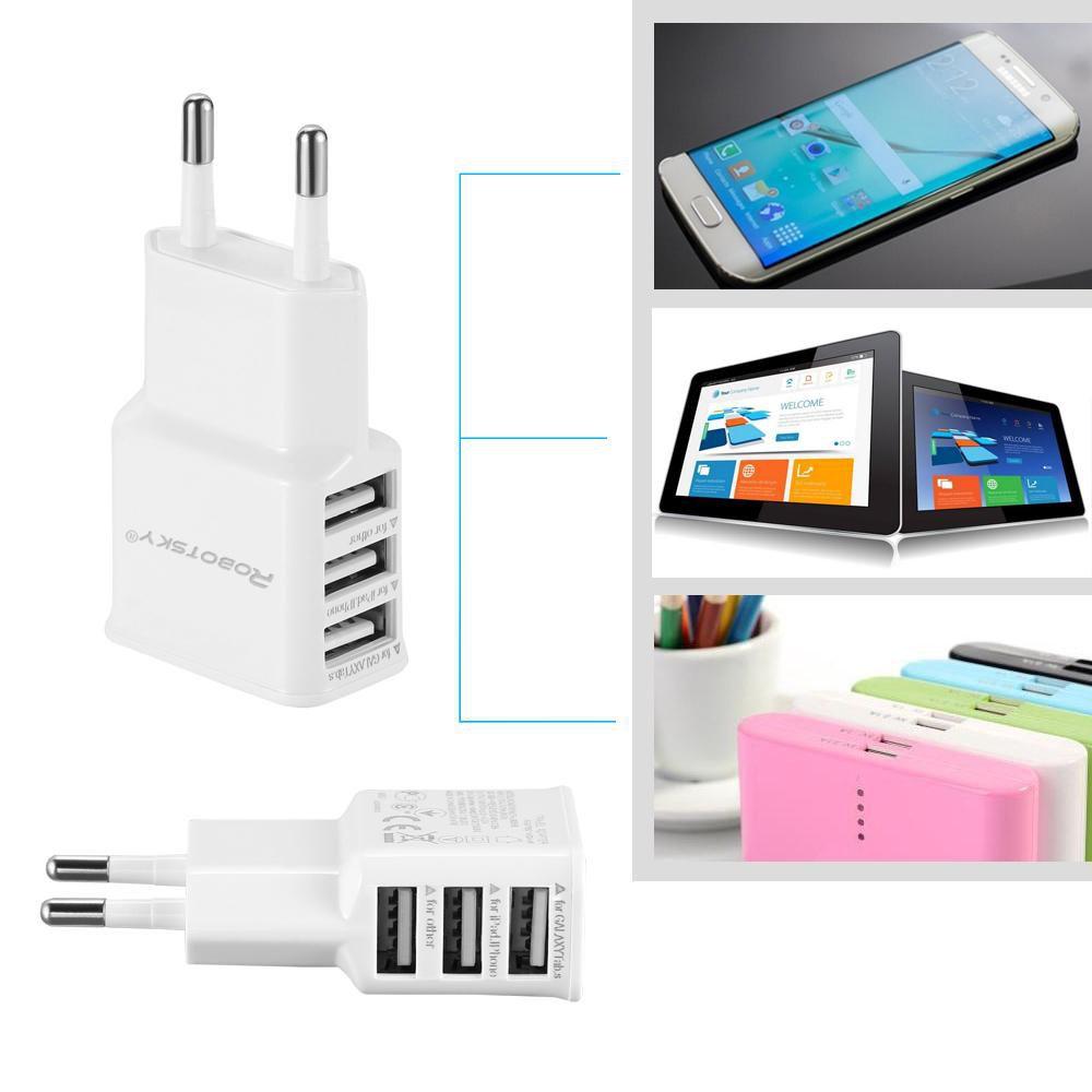Smart Usb Wall Charger For Samsung Phone 3 Ports Eu Plug Natural Cooling White