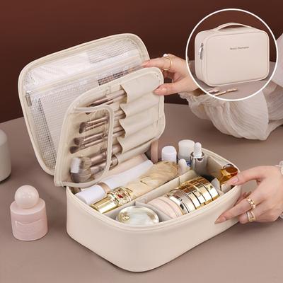 Mehrschichtige, abnehmbare Make-up-Tasche mit großem Fassungsvermögen, Aufbewahrungsbox für Reisekosmetik aus Kunstleder, vielseitige, tragbare Aufbewahrungstasche für Beauty-Essentials,