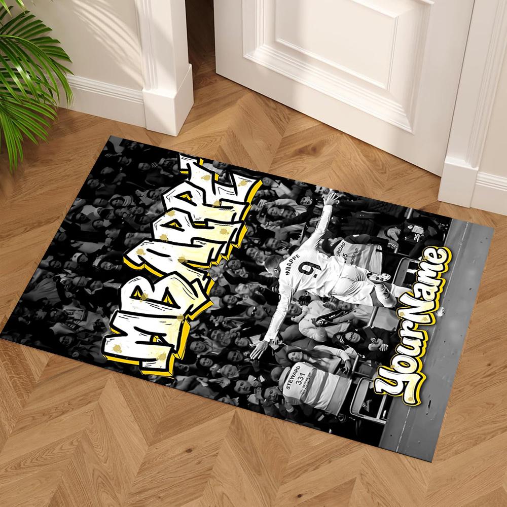 Mbappe Personalized Text Floor Rug Office Rug Design for Foyer Outdoor Balcony Bedrooms Anti-slip Rug Decorate Offices
