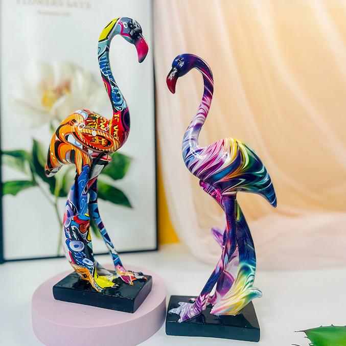 New colorful flamingo ornaments resin crafts home furnishings entrance TV cabinet decorations ornaments