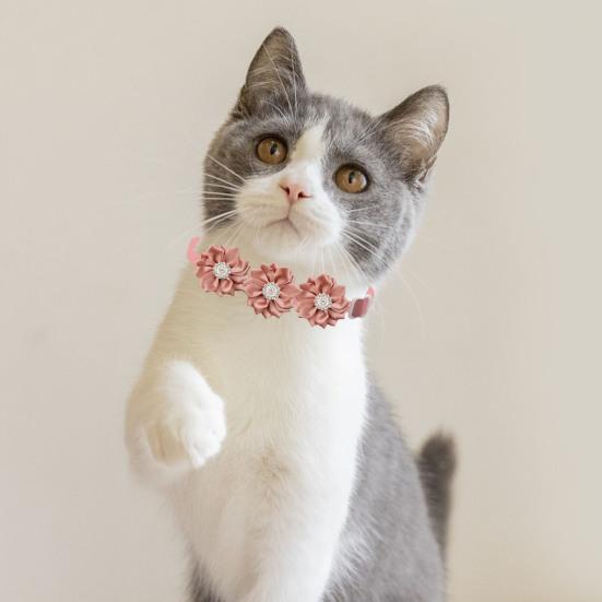 Haustierhalsband, verstellbar, weich, bequem, Haustier-Halsband, Blumen-Strass-Dekor, Katzen- und Hundehalsband, Heimtierbedarf