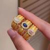 Retro ovale gebürstete Saphirringe für Damen Vintage Hofstil funkelnde Intarsien Diamant Rosa breiter Ring Hochzeit Fein