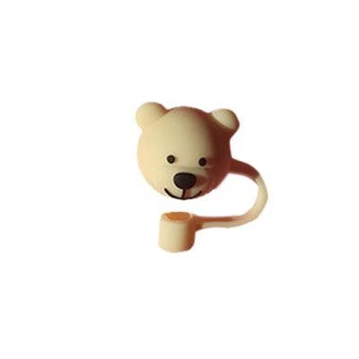 Straw Tips Cover Silicone PVC PP Dustproof Reusable Portable Straw Plugs for Kids Families(Bear