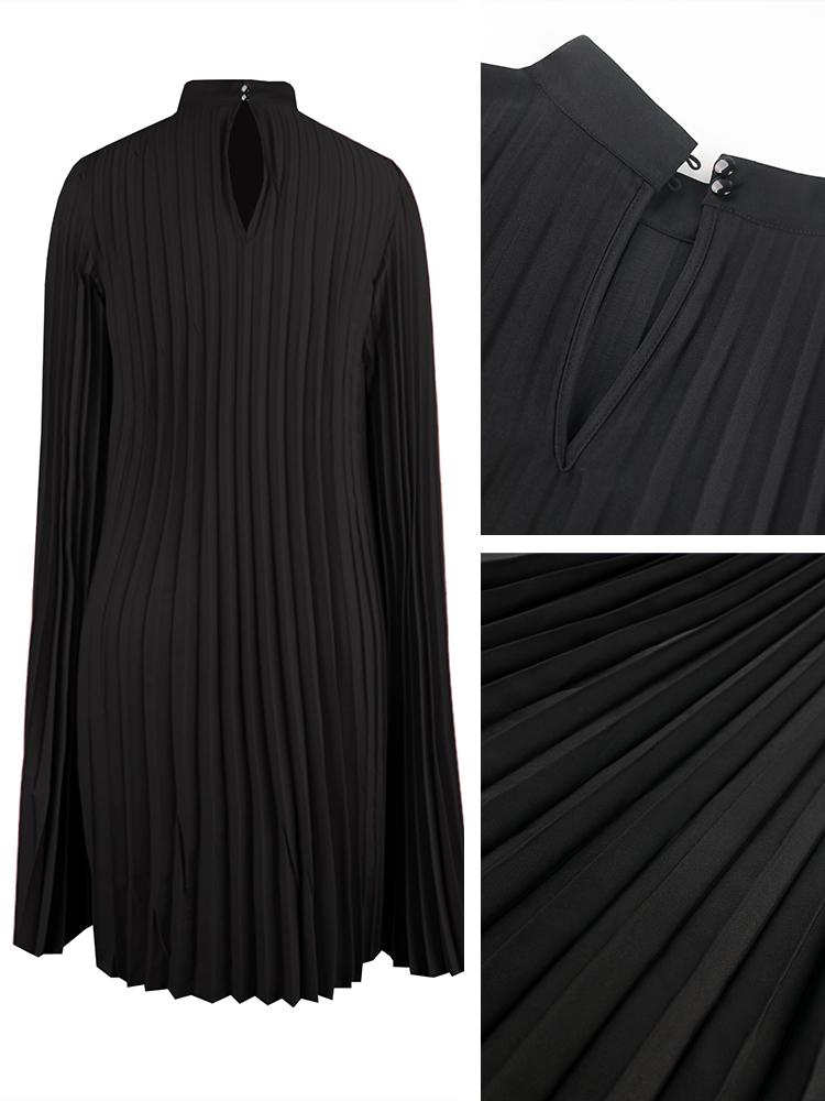 AOMEI Party Dresses for Women Stand Collar Pleated Cape Sleeve Loose Midi Dresses Elegant Lady Evening Wedding Birthday Events Red Outfit