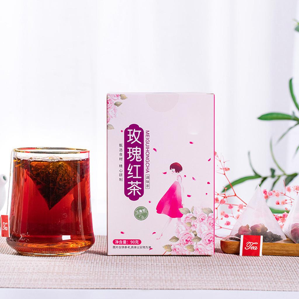 Rosen Schwarztee 30 Dreieckbeutel Kochendes Wasser Aufguss Tragbar Blütentee für Frauen Mädchen